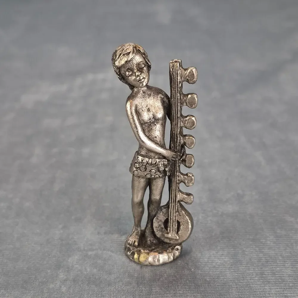 Pewter Boy Playing Sith Instrument Vintage 1940's Figurine